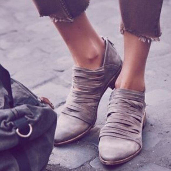 Free People Lost Valley Ankle Boots Leather Strappy Distressed Taupe sz 39 Boho - Picture 5 of 16